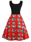Black and Red Vintage Floral Patchwork Wedding Party Dress Back View