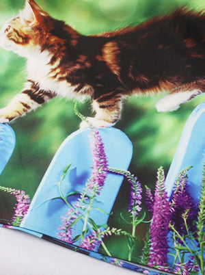 Fashion 3D Pattern Cute Kitten Print A-line Casual Spring Summer Dress