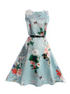 Girl's Sleeveless 1950s Style Vintage Retro Floral Dress with Belt Main View
