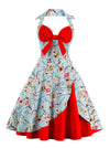 50s Style Cocktail Vintage Floral Print Rockabilly Dress with Halter