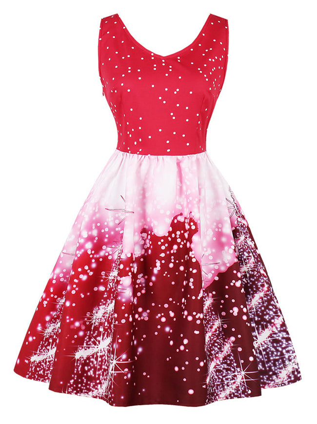 Red Mrs Santa Claus Adult Ugly Christmas Plus Size Snowman Holiday Xmas Tree Dress Back View
