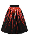 Vintage Casual High Waisted A-Line Octopus Printed Flare Skirt