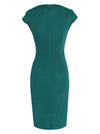 Sexy Green Buttons Detail Cap Sleeve Slim Fitting Close-Fitting Special Occasion Knee Length Dress for Women Back View