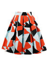 Vintage Retro Casual Knee Length High Waisted A-Line Triangle Print Colorful Pleated Skirt Main View