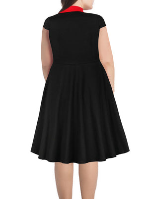 Vintage Style Lapel Career Sleeveless Wear to Work Dress Plus Size for Women Model Show Back View
