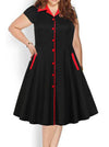 Vintage Cap Sleeve Elegant Lapel Cocktail Dress Plus Size Model Show Main View