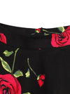 Vintage High Waist Rose Floral Print A Line Skater Midi Skirt with Patterns