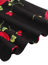 Vintage High Waist Rose Floral Print A Line Skater Midi Skirt with Patterns