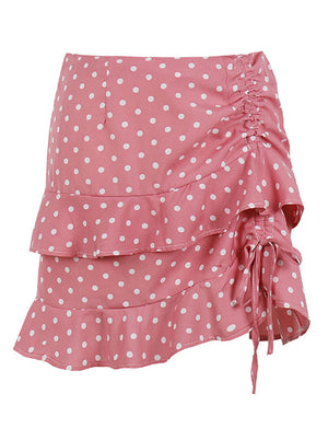 Sexy Polka Dots Above the Knee Ruffled Casual Mini Wrap Skirt