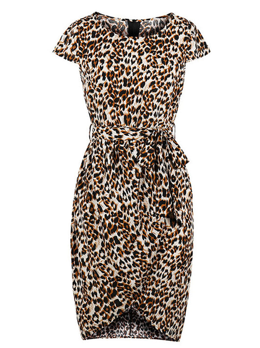 Elegant Split Pinted Cap Sleeves Belt Cocktail Party Dress