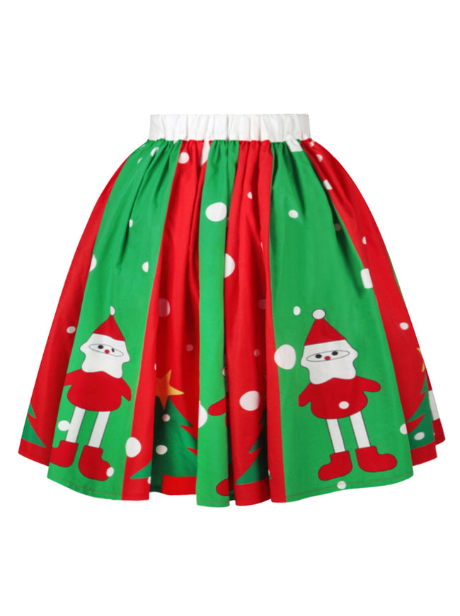 Vintage Ugly Christmas Printed Elastic High Waisted Polka Dots Skirt Red Back View