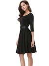 Elegant Boat Neck Simple 3/4 Sleeve A-Line Homecoming Special Occasion Above Knee Length Dress Black For Women Side View