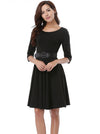 Crew Neck Belted Half Sleeved Semi Formal Evening Cocktail Dress Main View