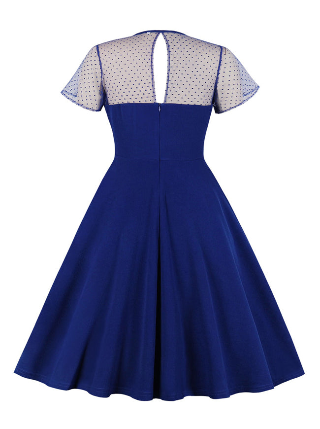 50 Inspired Semi Formal A-Line Pleated Swing Polka Dots Sheer Dress Detail View