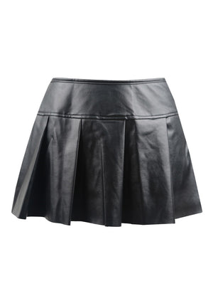 Gothic Steampunk Pleated Leather Mini Skirt