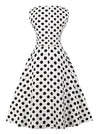 White Black Vintage Print A-Line Spring Garden Knee Length Dress for Women Back View