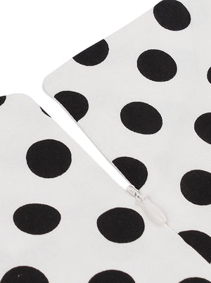 Women's Black Polka Dots  Sleeveless A-Line Garden Tea Party Knee Length Dress Detail View