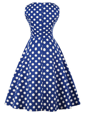 White Blue Vintage Print A-Line Spring Garden Mini Dress for Women Back View