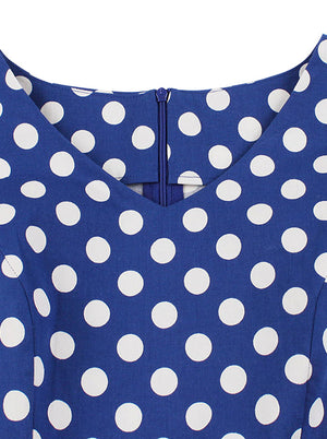 Audrey Hepburn Sleeveless Polka Dot Fit and Flare Summer Holiday Mini Dress for Women Detail View