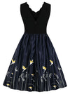 1950s Vintage Style Retro Swing Floral Printed 50s patchwork Dress Back View