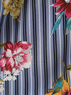 Vintage Round Neck Floral Striped Printed Knee Length Fashion Swing Dress for Women Detail View