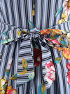 Vintage A-line Pleated Floral Blue Stripe Casual Cocktail Evening Dresses Red with Belted for Women Detail View