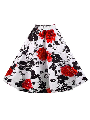 Retro Fashion Floral Print A Line Full Circle Flare Skirt with Patterns