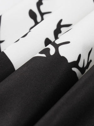 Vintage Style A-Line Pleated Junior Spring Casual Reindeer Print Knee Length Dress Plus Size for Women Detail View