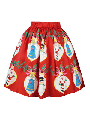 Vintage Style Snowman Fit and Flare Style Knee Length Holiday Party Skirt Back View