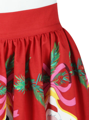 Colorful Christmas themed patterns A-Line Swing School Skirt for Women Detail View