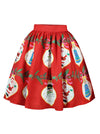 Christmas Santa Pleated Flared Short Midi Swing Skater Skirt Main View