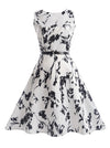 Girl's Sleeveless Vintage Style Floral Print A-line Dress with Belt Main View