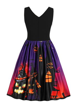 V Neck 3D Themed Pattern Vintage Cocktail Halloween Party Dress