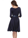 Navy-Blue Office Business 3/4 Sleeves A-Line Wedding Rehearsal Dinner Mini Dress For Women Belted Back View