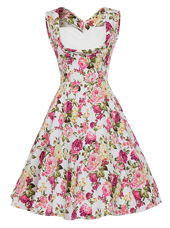 50's Vintage Floral Cut Out V-Neck Casual Party Cocktail Dress Main View