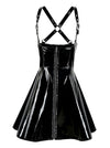Black Pvc Latex Rubber Clothing for Women Sexy Halter Short Skater Cocktail Mini Dress Main View