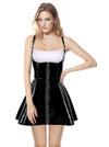 Sexy Clubwear PVC Faux Leather Dress Skirt with Suspenders Model Show Main View