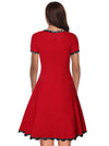 Vintage Lace Swing Red Black Cocktail Midi Short Sleeves Formal Wedding Guest Bridesmaid Dress Detail View