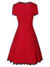 Red Formal Evening Cocktail Vintage Short Sleeves Lace Cocktail Dress Back View
