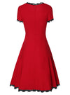 Red Formal Evening Cocktail Vintage Short Sleeves Lace Cocktail Dress Back View