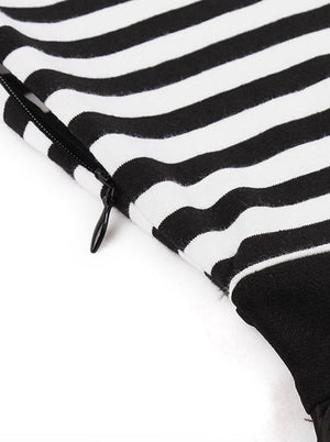 Black Striped Color Block Empire Waist Pin Up Rockabilly Dress for Women Detail View