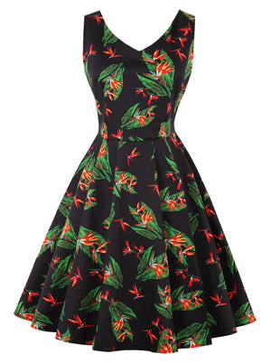 Sleeveless Elegant Casual Vintage Cocktail Party Floral Dress