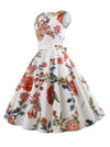 Red Vintage Evening Floral Tea Length A-Line Bridesmaid Dress for Women Outfits Colorful Side View