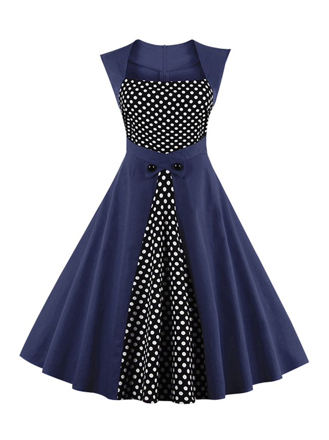 Sexy Polka Dot Patchwork Rockabilly Business Casual A-Line Dress