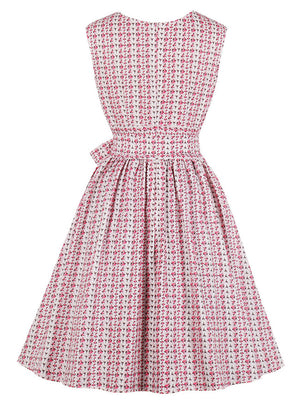 50s Inspired Rockabilly Swing Spring Summer Midi Striped Floral Pattern Dress Back View