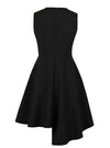 Black Juniors Sleeveless Double Irregular Hem Swing Tea Round Neck Patchwork Cocktail Dress for Women Detail View