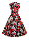 Sleeveless Halloween Skull Rose Print Party Dress