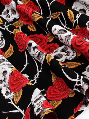 Sleeveless Halloween Skull Rose Print Party Dress