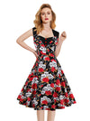 Sleeveless Halloween Skull Rose Print Party Dress