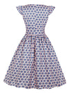 Rockabilly Pinup Flared V-Neck Floral Print Pleated Casual Picnic Dating Dress Detail View